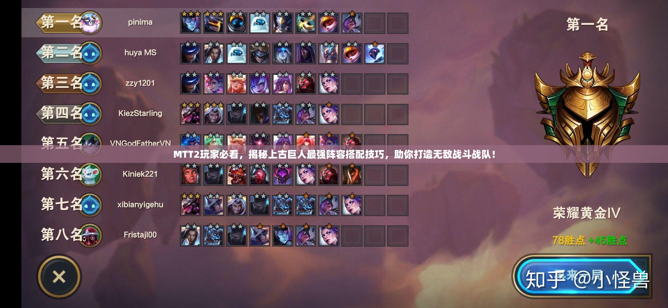 MTT2玩家必看，揭秘上古巨人最强阵容搭配技巧，助你打造无敌战斗战队！