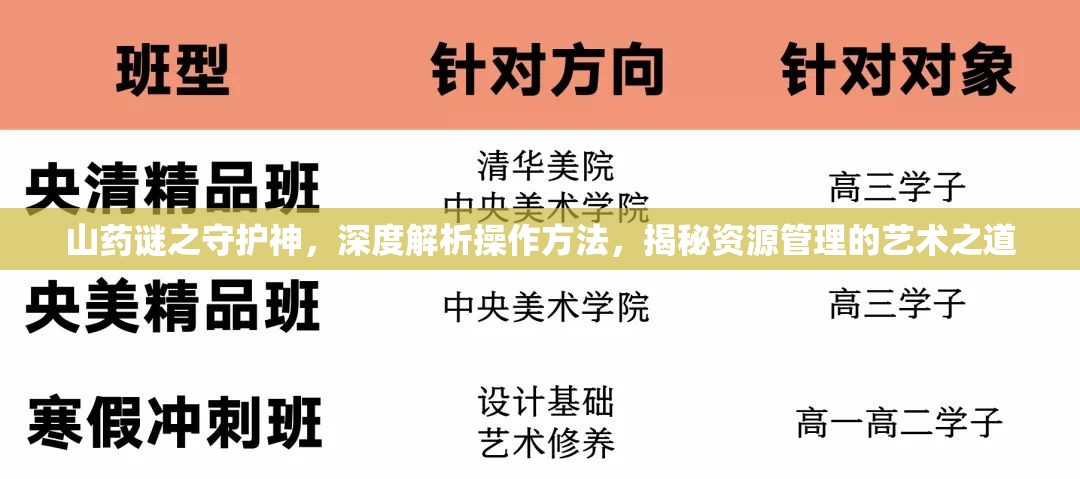 山药谜之守护神，深度解析操作方法，揭秘资源管理的艺术之道