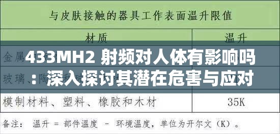 433MH2 射频对人体有影响吗：深入探讨其潜在危害与应对措施