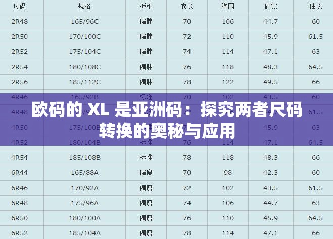欧码的 XL 是亚洲码：探究两者尺码转换的奥秘与应用
