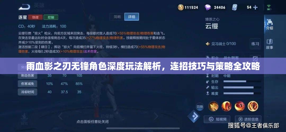 雨血影之刃无锋角色深度玩法解析，连招技巧与策略全攻略
