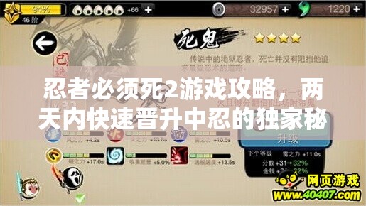 忍者必须死2游戏攻略，两天内快速晋升中忍的独家秘籍大揭秘