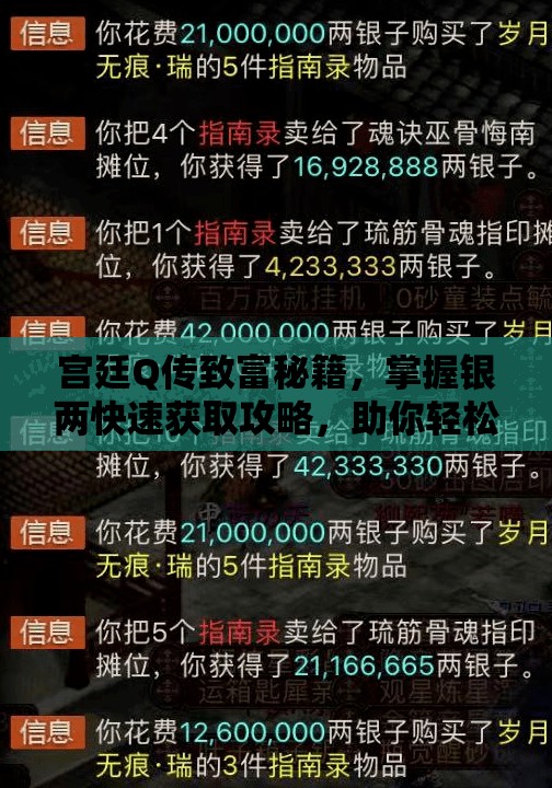 宫廷Q传致富秘籍，掌握银两快速获取攻略，助你轻松跻身宫廷富豪行列