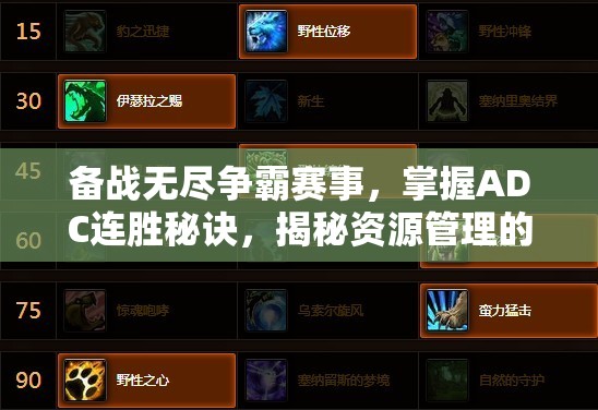 备战无尽争霸赛事，掌握ADC连胜秘诀，揭秘资源管理的艺术与技巧