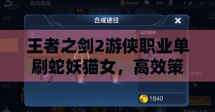 王者之剑2游侠职业单刷蛇妖猫女，高效策略与实战技巧全面揭秘
