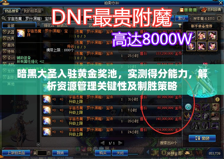 暗黑大圣入驻黄金奖池，实测得分能力，解析资源管理关键性及制胜策略