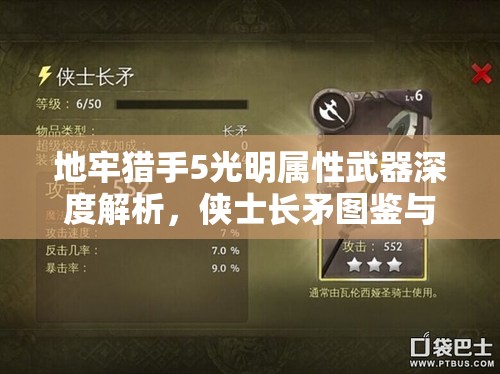 地牢猎手5光明属性武器深度解析，侠士长矛图鉴与高效资源管理策略