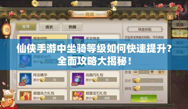 仙侠手游中坐骑等级如何快速提升？全面攻略大揭秘！