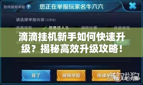 滴滴挂机新手如何快速升级？揭秘高效升级攻略！