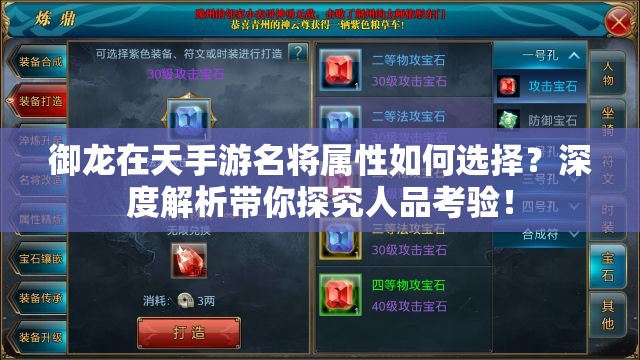 御龙在天手游名将属性如何选择？深度解析带你探究人品考验！