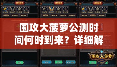 围攻大菠萝公测时间何时到来？详细解析即将揭晓！