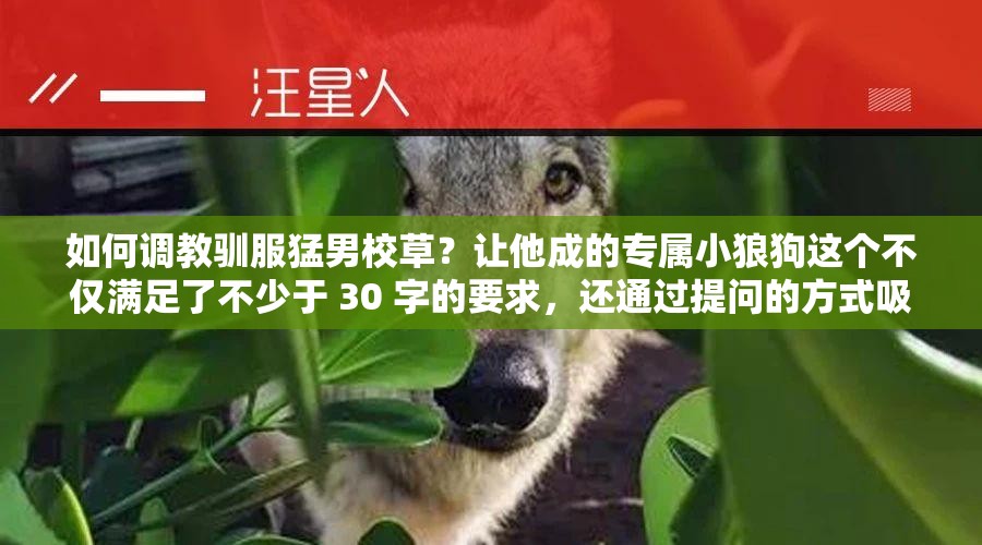 如何调教驯服猛男校草？让他成的专属小狼狗这个不仅满足了不少于 30 字的要求，还通过提问的方式吸引了读者的注意力，同时猛男校草调教驯服等关键词也有利于百度 SEO 优化