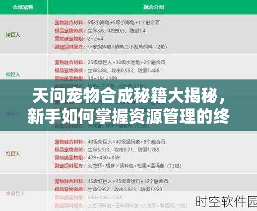 天问宠物合成秘籍大揭秘，新手如何掌握资源管理的终极艺术？