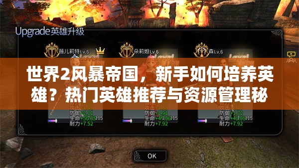 世界2风暴帝国，新手如何培养英雄？热门英雄推荐与资源管理秘诀何在？