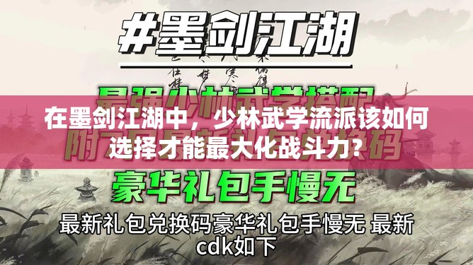 在墨剑江湖中，少林武学流派该如何选择才能最大化战斗力？